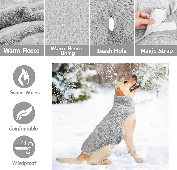 Malier Dog Winter Coat, Reversible Fleece Dog Cold Weather Coats, Windproof Warm Snow Puppy Jacket Vest Pet Clothes for Small Medium Large Dogs (Gray, XX-Large)