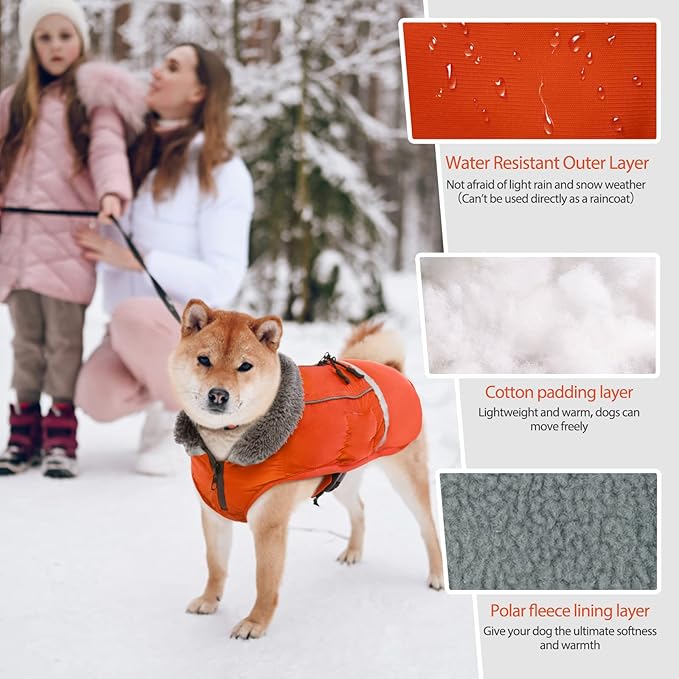 QBLEEV Warm Dog Coat Reflective Dog Jacket, Waterproof Dog Winter Coat Turtleneck Dog Clothes for Cold Weather, Thick Fleece Dog Snowsuit Christmas Dog Vest Pet Apparel for Small Medium Large Dogs S