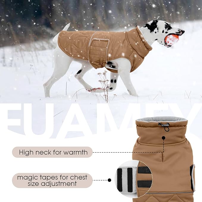 FUAMEY Winter Warm Coat, Fleece Turtleneck Jacket, Thick Waterproof Windproof Cold Weather Snowsuit Vest for Small Medium Large Dogs Pet Clothes