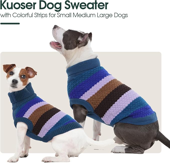 Kuoser Dog Sweater, Warm Dog Sweaters for Small Dogs Pet Christmas Clothing, Classic Cable Knitwear Cold Weather Thermal Pullover for Pug Dachshund Yorkie, Soft Puppy Turtleneck Sweatshirt, Blue S