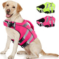 Kuoser Dog Life Jacket for Medium Dogs, Reflective Swimming Vest with High Flotation for Beach Boating, Pink L