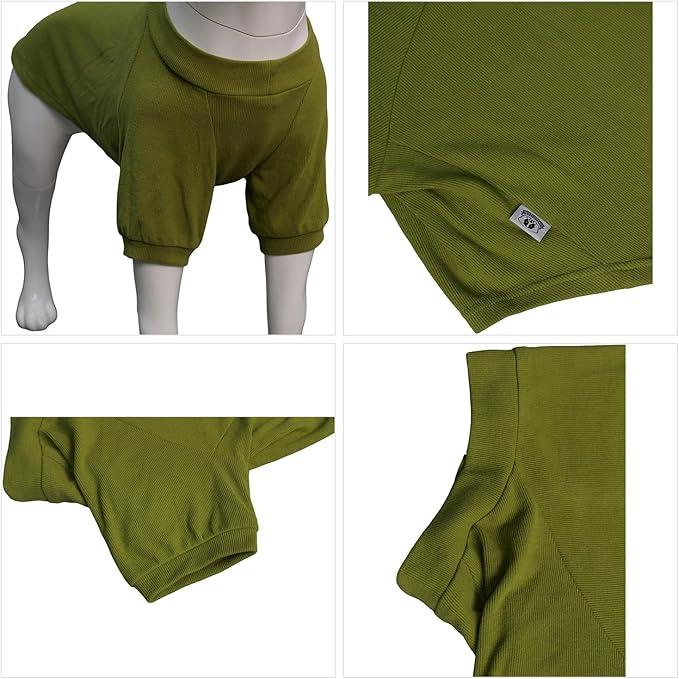 Lovelonglong Ribbed Dog T-Shirt Cotton Knitted Dog Sweaters for All Season Pet T-Shirts for Large Medium Small Dogs Olive Green S