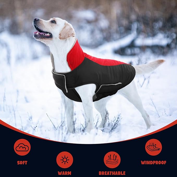 Warm Dog Coat,Waterproof Jacket in Winter Adjustable and Reversible Doggy Fleece Outfit,Thick Clothes with Foldable Collar for Puppy in Cold Days,XS Red