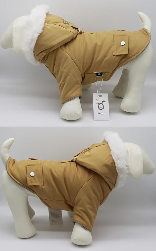 Pet Warm Dog Coat for Winter Dog Clothes Hooded Dog Jacket for Small Puppies Medium Large Dog Cat Clothes Insulated Padded Snow Jacket for Cold Weather Faux Fur (Small, Yellow)