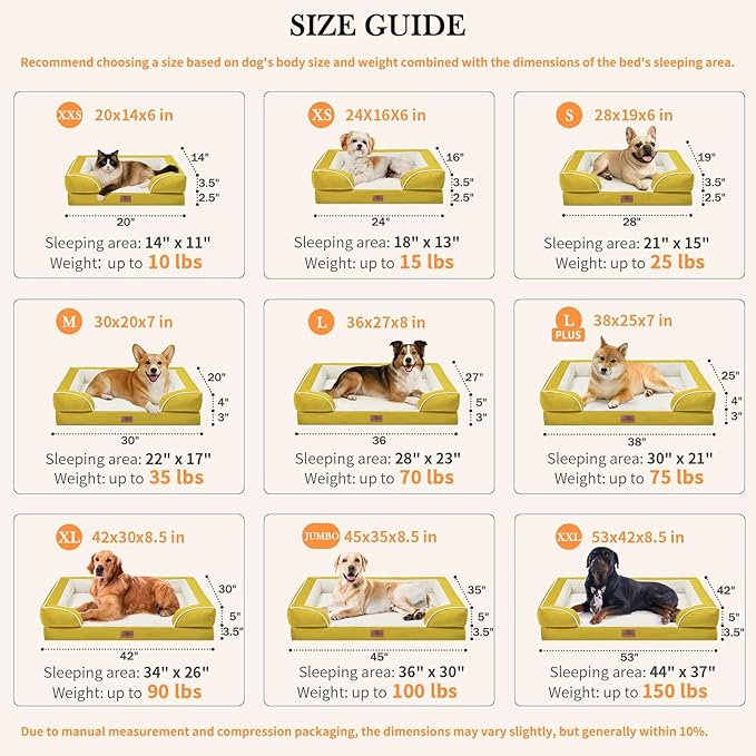 Comfort Expression Orthopedic Dog Bed for Small Dogs 20x14 Inch, Waterproof Egg Crate Foam Small Pet Bed with Removable Bolsters, Dog Couch with Washable Cover & Non-Slip Bottom, Spicy Mustard