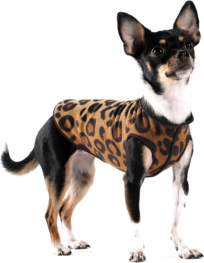 Goldpaw Duluth Double Fleece Dog Sweater Vest for Medium Dogs - Soft, Stretchy Dog Fleece - Warm Pet Jacket for Fall and Winter - Premium Pet Outerwear - Machine Washable - Leopard/Black - Size 20