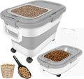 ShineMe 20Lbs Collapsible Pet Food Storage Container with Airtight Lid, Dog Food Storage Container with Measuring Scoop and Cup, Wheels & Handle for Easy Moving, Keep Dry Food Fresh (Grey)