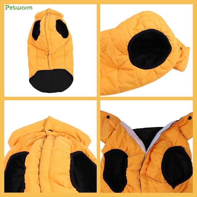 PetWarm Reversible Dog Cold Weather Coats, Waterproof Dog Puffer Vest, Vest for Dogs with Hook-and-Loop Strap, Windproof Outdoor Coat for Winter Walks and Snowy Days, Orange, S