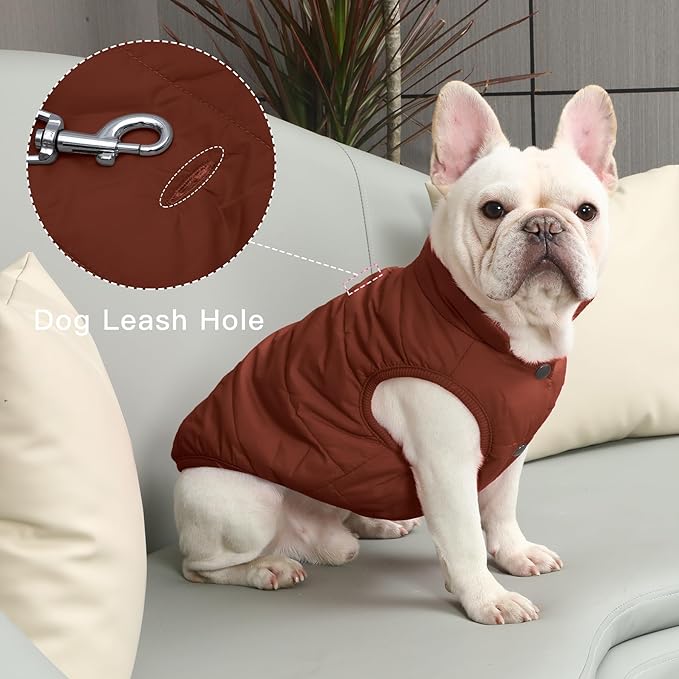 2 Layers Fleece Lined Warm Dog Jacket for Puppy Winter Cold Weather,Soft Windproof Small Dog Coat,Brown M