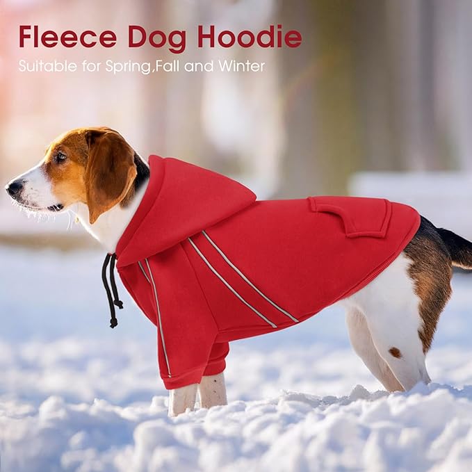 ASENKU Cozy Dog Hoodie，Soft Sweater with Adjustable Hood, Back Pocket and Leash Access Hole，Warm Reflective Sweatshirt for Cold Weather（Red，XL