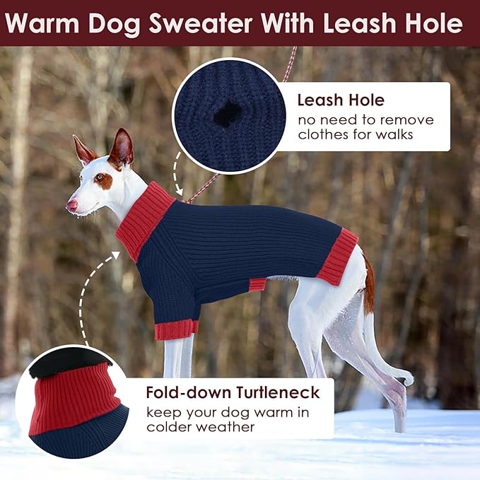 Dog Sweaters for Large Dogs XXXL, Warm Dog Sweater with Harness Hole, Christmas Pullover Sweaters for Dogs Boy Girl, Winter Turtleneck Pet Jumper for Doberman, Great Dane, NavyBlue 4XL
