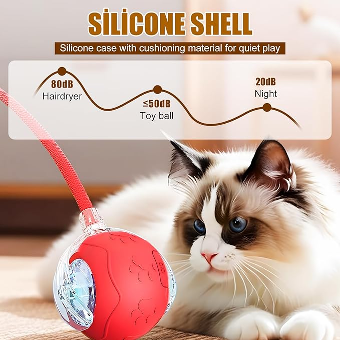Interactive Cat Toys Ball for Indoor Cats, 2025 Newly Upgraded Automatic Rolling Balls, Moving Cat Ball with Elastic Mesh Tail, Kitten Toys for for Bored Indoor Adult Cats/Dog (Yellow)