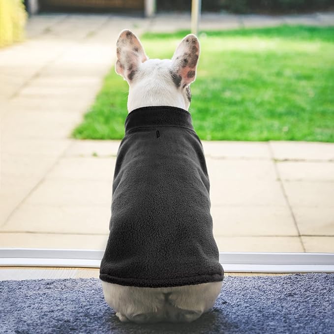 FUAMEY Dog Fleece Vest for Small Dogs,Warm Stretchy Dog Sweatshirts Pullover with Leash Hole Dogs Sweater Soft Pet Turtleneck Cozy Pet Vest Lightweight Sleeveless Black XS