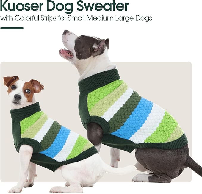 Kuoser Dog Sweater, Pet Cable Knitted Pullover Puppy Warm Clothes, Dog Turtleneck Classic Knitwear Soft Thickening Outfit, Cold Weather Xmas Thermal Wear for Large Size Dogs, Green 3XL