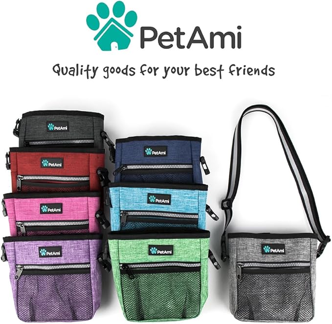 PetAmi Dog Treat Pouch, Pet Treat Pouch for Training, Dog Walking Bag Holder for Kibbles, Pet Food Toy, Dog Trainer Essentials Supplies, Poop Bag Dispenser, 3 Ways to Wear (Pink)