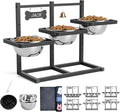 Elevated Dog Bowls for Large Dogs, 6 Height Adjustable Raised Stand with Mat, Slow Feeding Bowl and Three 1700ML Bowls, for Large Breed and Multi-Pet Households