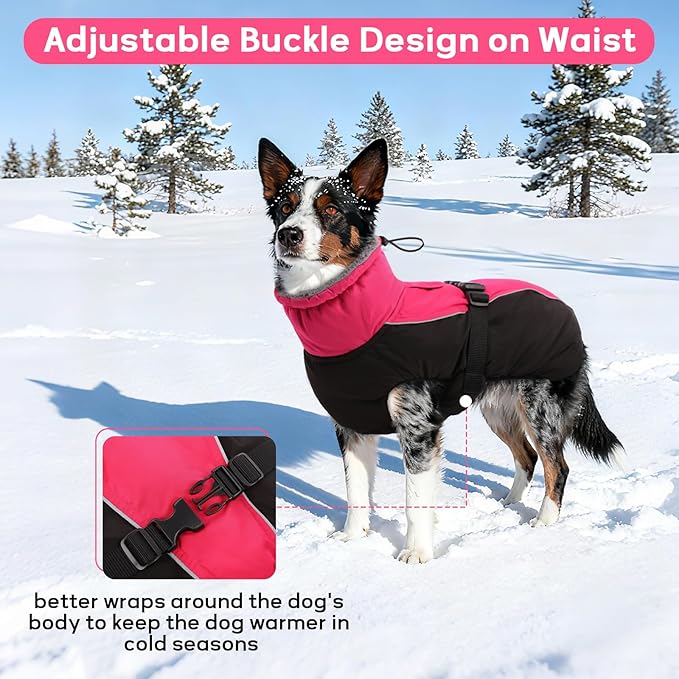 IDOMIK Dog Winter Coat, Reflective Waterproof Dog Jacket for Cold Weather, Warm Pet Coats for Small Medium Large Dogs, High Collar Doggy Fleece Snow Jacket, Winter Vest with Adjustable Buckle,XXL