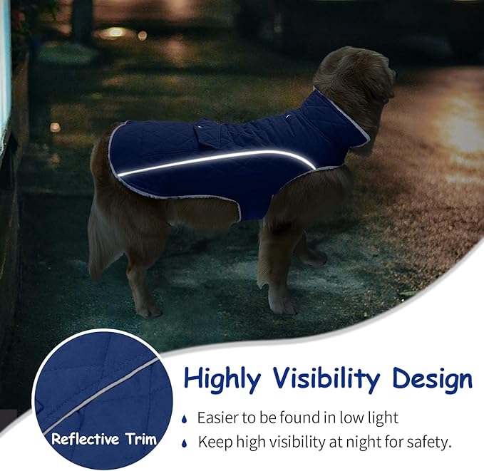 Malier Dog Winter Coat, Windproof Dog Cold Weather Coats with Real Pocket, Winter Extra Warm Pet Coat Fleece Jacket Reflective Clothes for Small Medium Large Dogs and Puppy (Blue, X-Large)