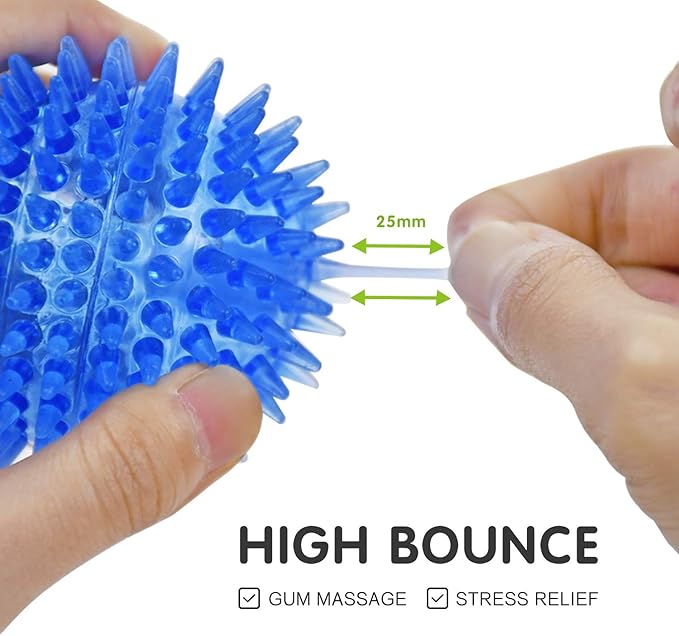 SHARLOVY Squeaky Balls for Dogs Small, Fetch Balls Rubber 3 Pack Bright Colors, TPR Puppy Dog Toys, Squeaky Spike Chew Toys for Small Puppy