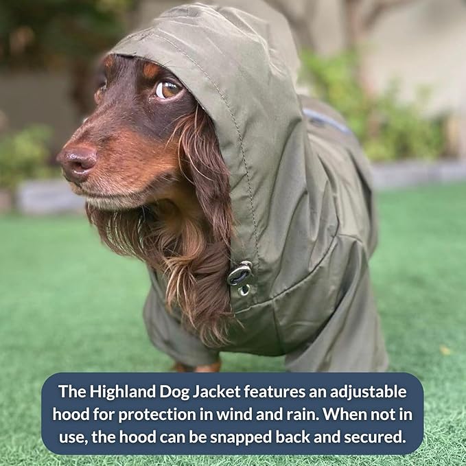 DJANGO Highland Dog Jacket & Raincoat – Water-Repellent, Lined Dog Coat with Hood, Adjustable Fit & Harness Hole – Lightweight Rain & Wind Jacket for Small & Medium Dogs up to 30 lbs (Red, X-Small)