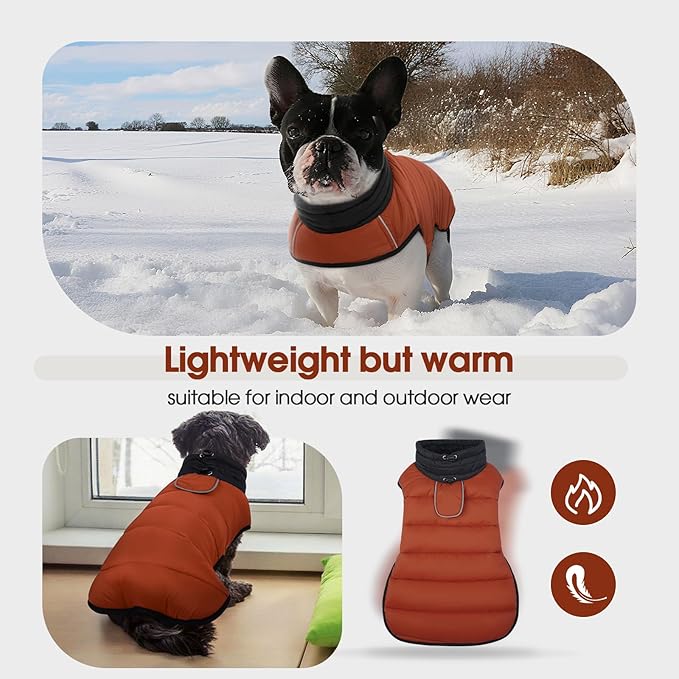 IDOMIK Dog Winter Coat, Warm Waterproof Dog Puffer Jacket with Harness Hole, Adjustable Reflective Snow Jacket Vest with Turtleneck, Pet Cold Weather Coats for Large Dogs,Caramel,2XL