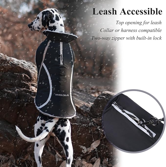 VIVAGLORY Frostfit Dog Coat, Dog Jacket for Winter & Cold Weather, Warm Fluffy Fleece Lined Water Resistant Reflective for Puppy, Coat with Velcro Fastening & Leash Hole, XXS, Black