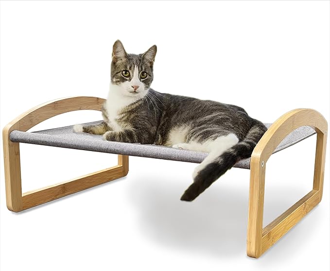 7 Ruby Road Elevated Cat Bed Cot with 2 Washable Covers, Wooden Cat Hammock Bed Chair, Modern Raised Pet Beds & Furniture for Indoor and Large Cats, Kitten, Dog, Puppy and Small Dogs