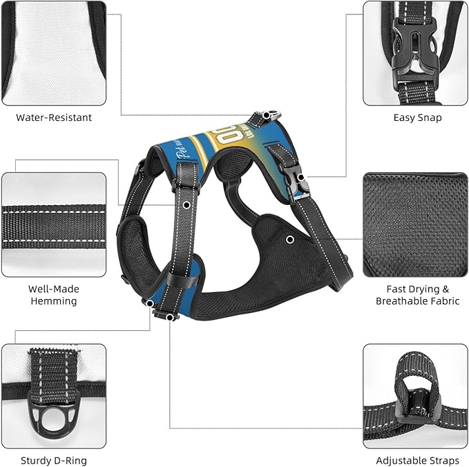 Custom Los Angeles Dog Harness with Reflective Stripes Personalized Name and Number Dog Vest Harness with Pet Traction Rope for Small Medium Large Dog