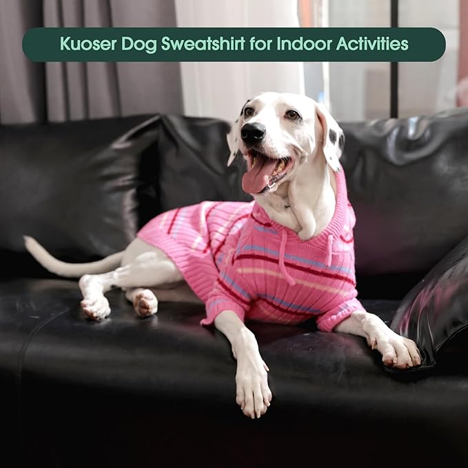 Kuoser Dog Sweater, Dog Sweaters for Large Dogs, Thanksgiving Christmas Large Size Dogs Pullover Sweater, Boy Girl Pet Cable Knitted Sweatshirt, Warm Hood Winter Clothes for Cold Weather, Pink L