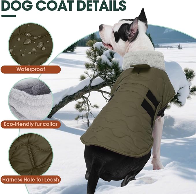 Kuoser Dog Jacket, Warm Dog Coats for Small Dogs, Doggie Winter Jacket Cold Weather Coats with Leash Hole, Winter Coat Apparel for Yorkie Chihuahua, Green XS