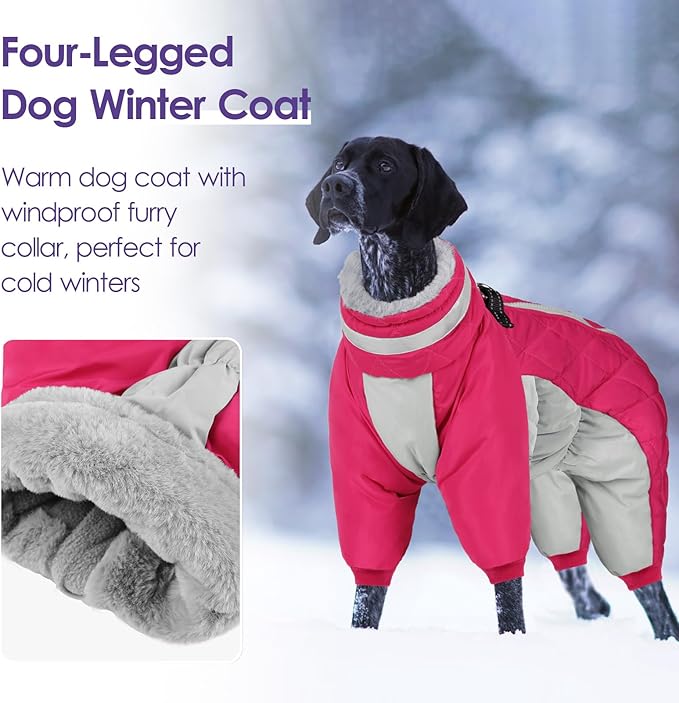 SUNFURA Full Body Dog Coat - Warm Fleece Jacket for Small Dogs, Turtleneck Winter Coats with Harness, Reflective Dog Snowsuit Windproof Puffer Jackets with Legs for Pug, Jack Russel, Hot Pink S