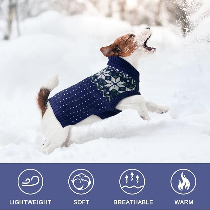 Kuoser Dog Sweater, Holiday Christmas Snowflake Pet Warm Knitwear Dog Sweaters Soft Puppy Clothing, Doggie Turtleneck Cold Weather Outfit Pullover for Small Medium Large Dogs Cats, Blue S