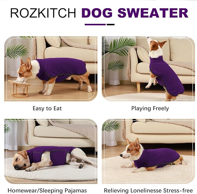 ROZKITCH Fleece Dog Jacket, Pet Windproof Warm Cold Weather Jacket Vest Cozy Jumpsuit Apparel Outfit Clothes for Walking Hiking Travel Sleep Purple 3XL