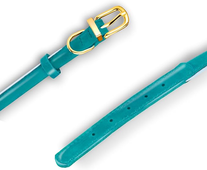 OOPSDOGGY Reflective Rolled Leather Dog Collar Adjustable Soft Padded Pet Collar for Small Medium Large Breed Dogs (Teal, L, 14"-18")