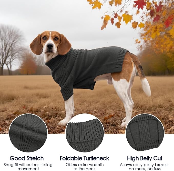 IECOii Extra Large Dog Sweater 4XL,Thermal Warm Dog Sweaters for Giant Breed Dogs,Turtleneck Knitted Knitwear for Pet Winter,Stretchy&Easy On Doggy Sweatshirt for Doberman,Great Dane(Grey,XXXXL)