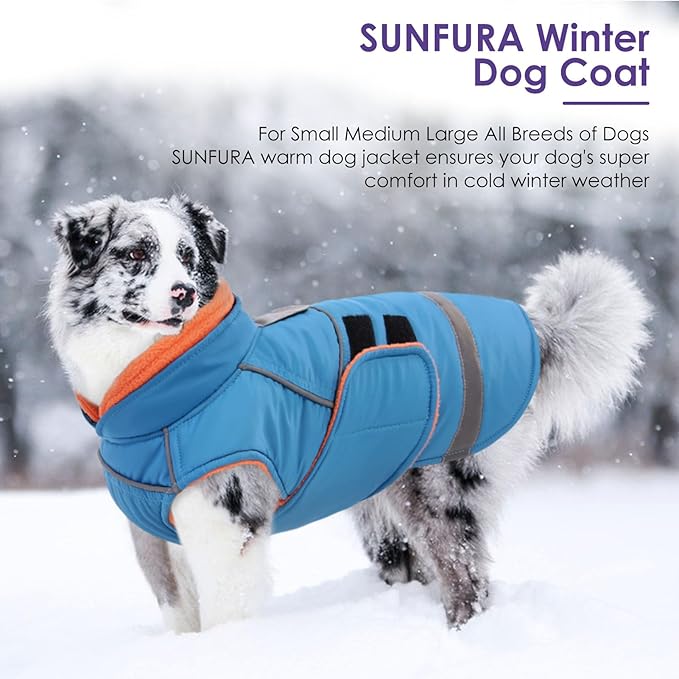 SUNFURA Dog Coat, XXL Dog Winter Jacket, Warm Snow Jacket for Extra Large Dogs, Thick Fleece Sweater Coats for Weimaraner, Labrador, Golden Retriever, Turquoise XX-Large
