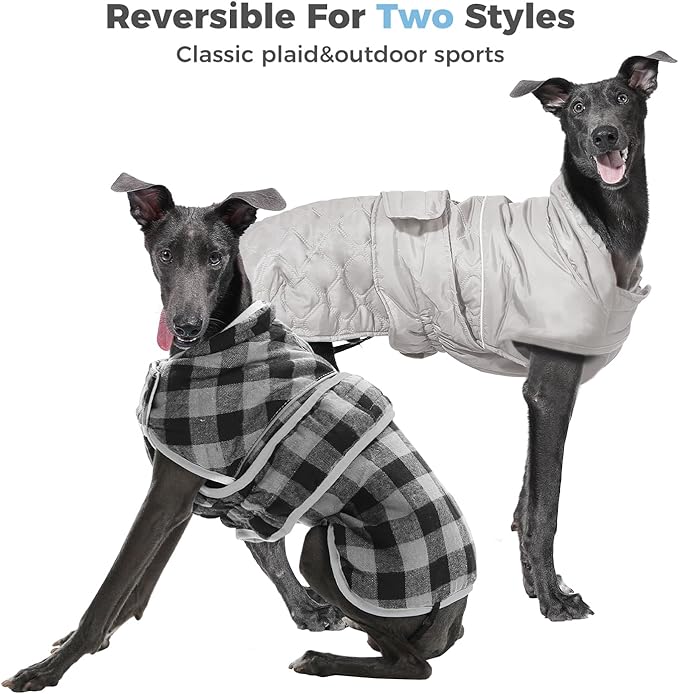 PAWZ Road Dog Winter Coat with 5 Layers Warm Material, Reversible Dog Clothes with 2 Sides, Dog Jacket Outdoor Water Repellent, (Light Beige Plaid 3XL)