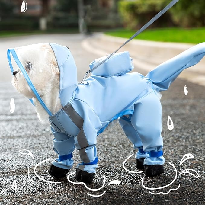 Small Dog Raincoat with Legs, Ideal for Teddy Bears, Waterproof Full Coverage with Mini Backpack, Reflective Hoodie and Detachable Tail (Blue, Medium(Suggest Weight 5.5-8.8lb))
