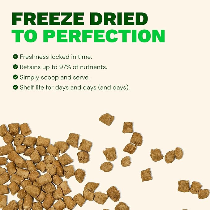 Get Joy Freeze Dried Raw Chicken Dog Food, High Protein Grain Free Meal, Topper & Treat, Gut Health Support with Probiotics, Small to Large Breed, 32oz Bag