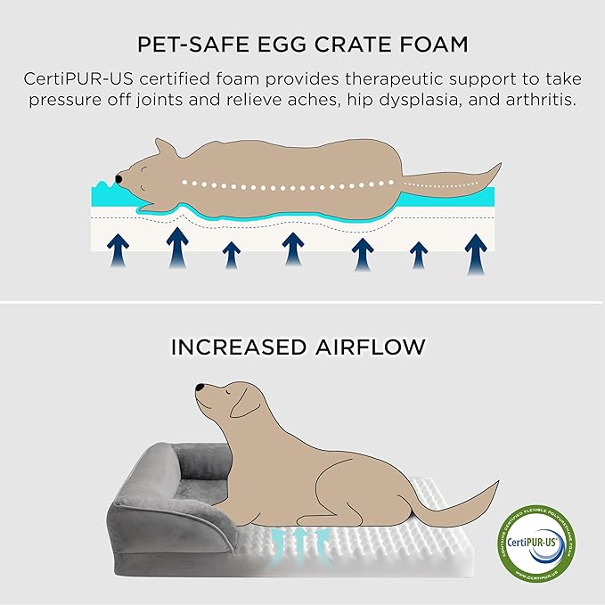 Bedsure L Plus Orthopedic Dog Bed for Large Dogs - Washable Dog Cat Bed Waterproof, L Plus Big Comfort Dogs Couch Sofa with Washable Removable Cover, Pet Bed with Nonskid Bottom, Dune Haze Blue, 38"