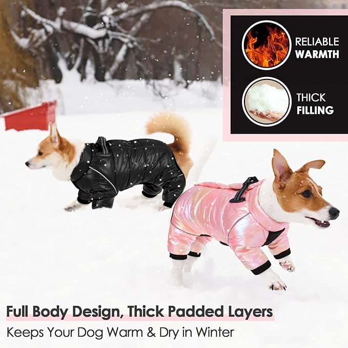 AOFITEE Dog Coat, Waterproof Dog Jacket for Winter, Warm Fullbody Dogs Snowsuit, Winter Coat for Small Dogs, Zip Up Pet Puffer Jacket Fleece Vest, Outdoor Reflective Cold Weather Pet Coats, Pink S