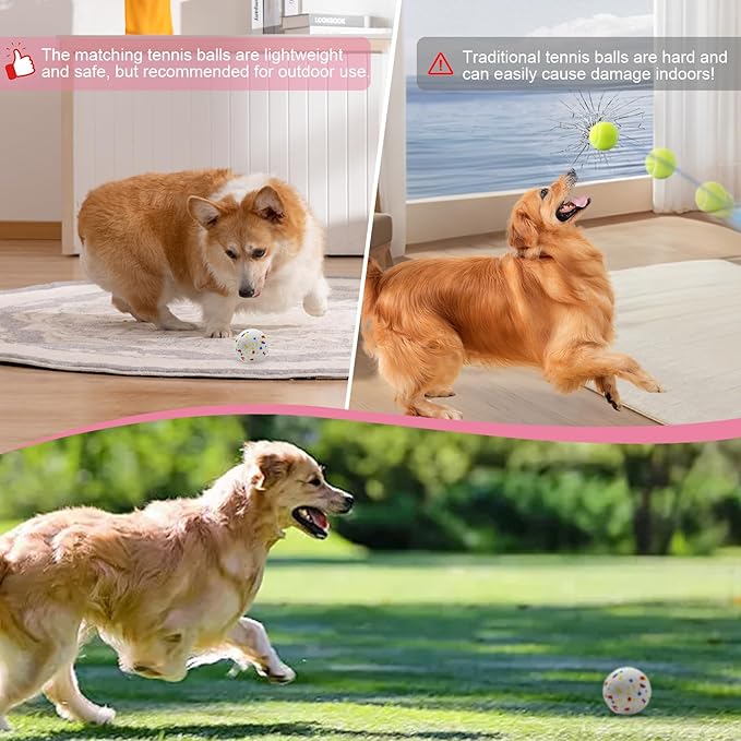 SOCO Automatic Ball Launcher for Dogs Large- 3 Distance Settings (40/60/80FT) w/Remote Control | 2.5" ETPU Tennis Balls | Indoor/Outdoor Dog Toy | 6 Balls & Quick Charge Included