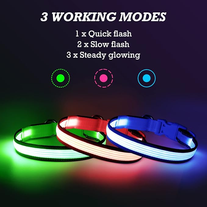 YFbrite Full Adjustbale LED Dog Collar, Full Illuminated Light up Dog Collars, Reflective Dog Collar Light Glowing in The Dark for All Dogs Safety (Medium, Green-2)