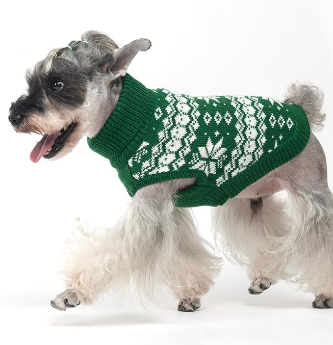 KOOLTAIL Cable Knit Dog Sweater Turtleneck, Cold Weather Pullover Classic Knitwear, Snowflake Pattern Thick Warm Winter Pet Clothes, Dog Christmas Sweater for Small Medium Large Dogs Cats, Green M
