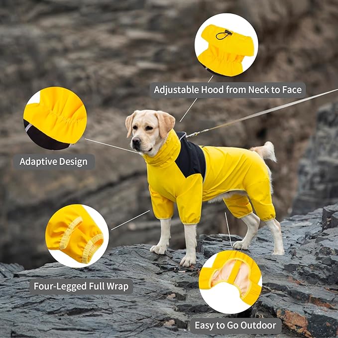 Dog Raincoat,Waterproof Windproof Rain Jacket,All-Weather Jacket,for Small Medium Large Extra Large Dogs (Yellow, X-Large)