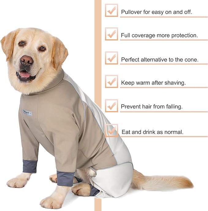 Dog Full Body Winter Coat, Waterproof Fleece Jacket for Small Medium Large Dogs Reflective Snowsuit with Zipper for Outdoor Skating (Beige, 2XL(Weight 23-33 lbs))