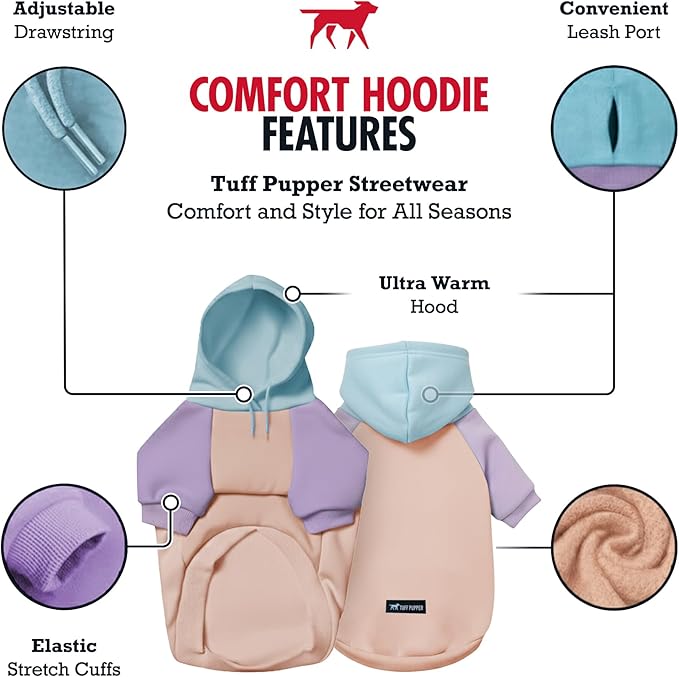 Tuff Pupper Dog Hoodie | Premium Quality 100% Organic Cotton | Ultra Soft Interior for Superior Comfort | Elastic Cuffs & Drawstring for Warmth | Stretch Fit Suitable for All Breeds (Pastel, XXS)
