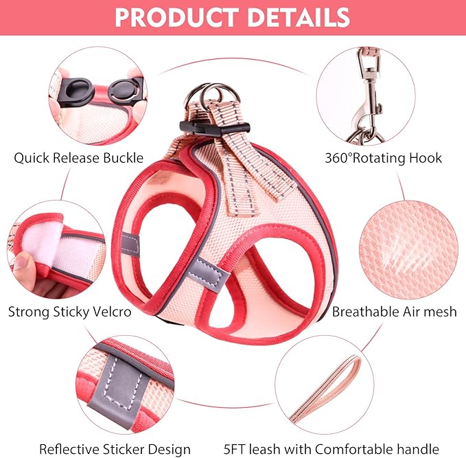 Cat Harness and Leash Set, Soft and Breathable Vest with Reflective Strip, Escape Proof Kitten Harness, Easy to Wear for Cats Walking and Traveling (Purple, M)
