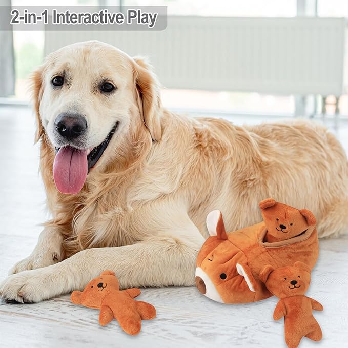 IFOYO Hide and Seek Plush Dog Toy Squeaky Bear Interactive Puppy Toys, Durable Enrichment Toys for Mental Stimulation and Anxiety Relief