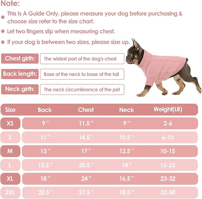 Dog Sweaters for Large Dogs Classic Turtleneck Dog Christmas Sweater Thick Warm Pullover Female Puppy Pet Stretch Knitwear Fall Winter Clothes with Leash Hole(Pink, 2XL)